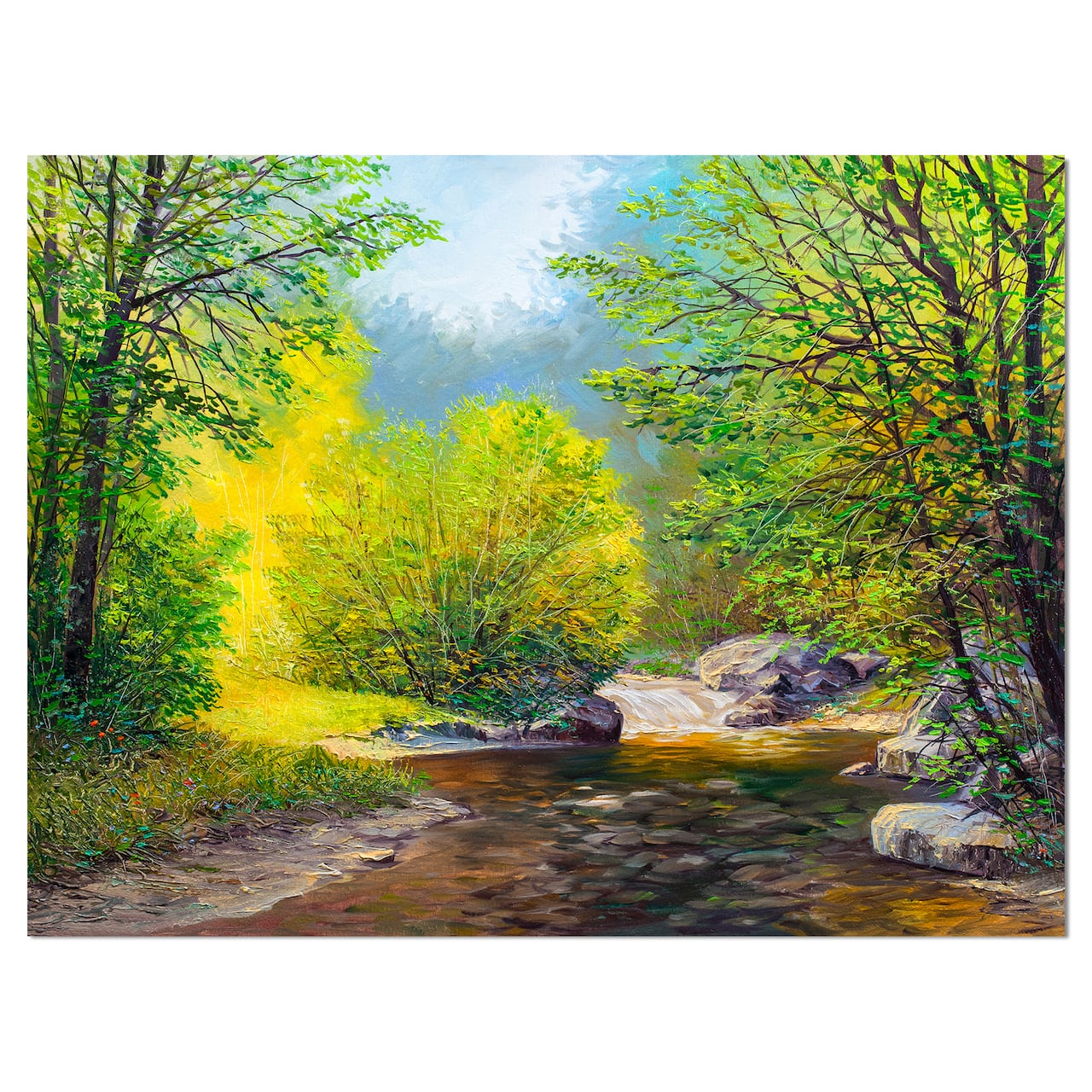 Designart - Summer Forest in Beautiful River - Landscapes Painting Print on Wrapped Canvas